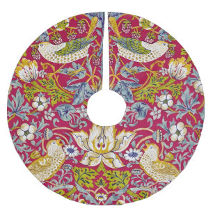 Morris Red Background Strawberry Thief Pattern Brushed Polyester Tree Skirt