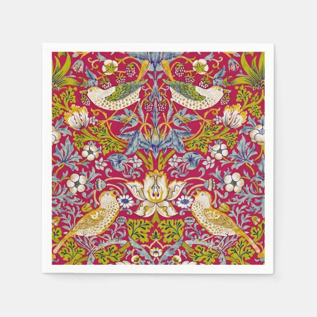 Morris Red Background Strawberry Thief Pattern Napkin (Front)