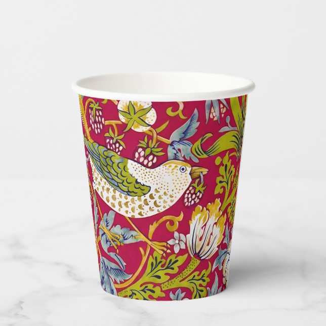 Morris Red Background Strawberry Thief Pattern Paper Cups (Back)