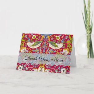 Morris Red Background Strawberry Thief Pattern Thank You Card