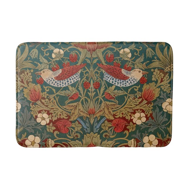 Morris - Strawberry Thief  #2 Floral Pattern  Bath Mat (Front)