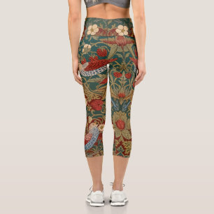 Morris - Strawberry Thief  #2 Floral Pattern  Capri Leggings