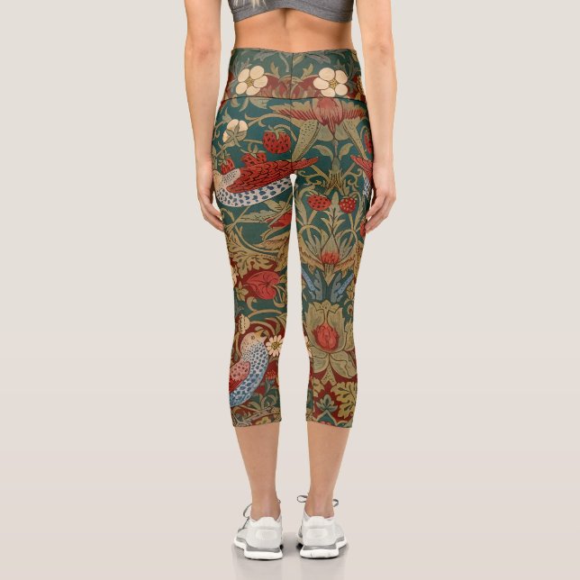 Morris - Strawberry Thief  #2 Floral Pattern  Capri Leggings (Back)