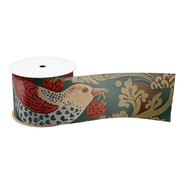 Morris - Strawberry Thief  #2 Floral Pattern  Satin Ribbon (Spool)
