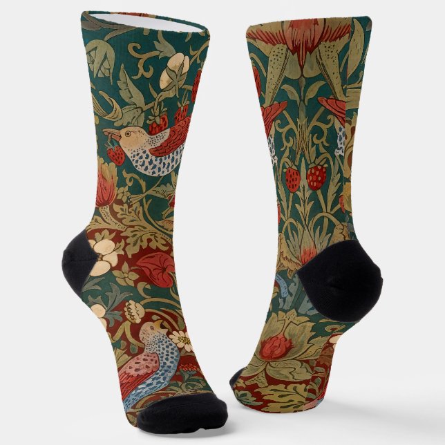 Morris - Strawberry Thief  #2 Floral Pattern  Socks (Angled)