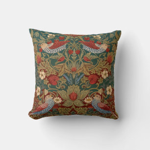 Morris - Strawberry Thief #2 Floral Pattern Throw Pillow