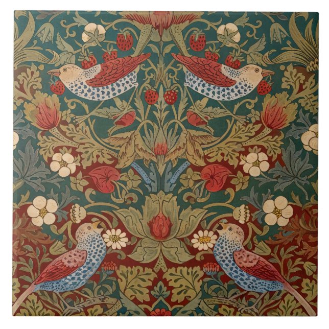 Morris - Strawberry Thief  #2 Floral Pattern  Tile (Front)
