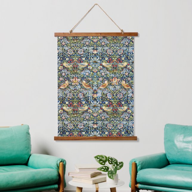 Morris - Strawberry Thief Bird & Floral Pattern Hanging Tapestry (Living Room)