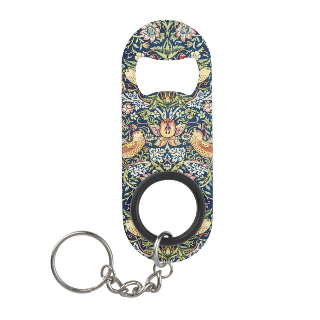 Morris - Strawberry Thief Bird & Floral Pattern Keychain Bottle Opener (Front)