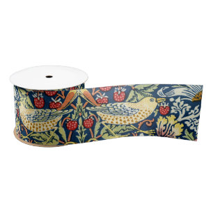 Morris - Strawberry Thief Bird & Floral Pattern Satin Ribbon