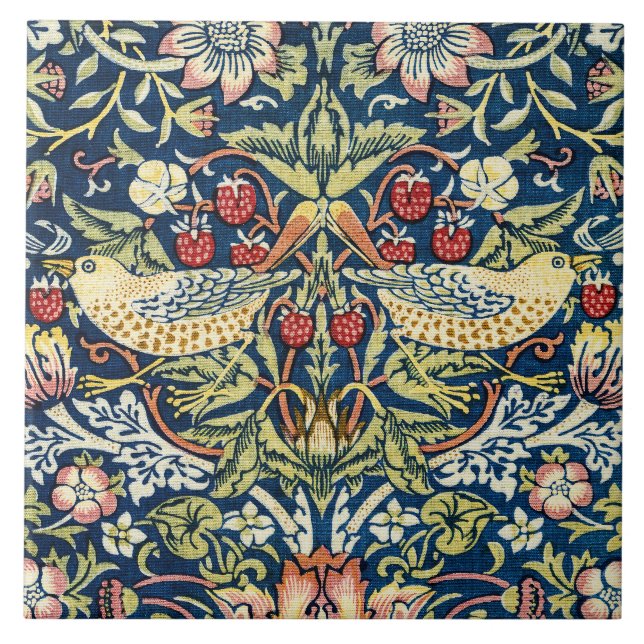 Morris - Strawberry Thief Bird & Floral Pattern Tile (Front)
