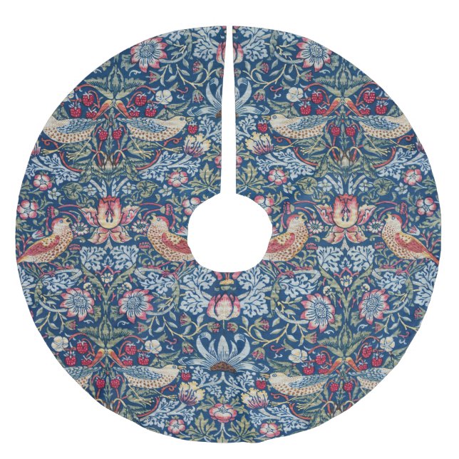 Morris Strawberry Thief Classic Indigo Blue Fine Brushed Polyester Tree Skirt (Front)