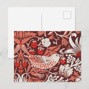 Morris Strawberry Thief Close-up Vintage Red Postcard