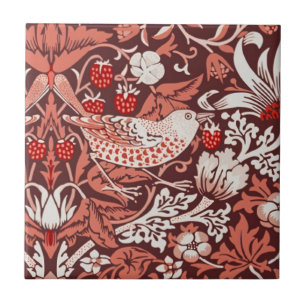 Morris Strawberry Thief Close-up Vintage Red Tile