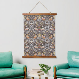 Morris Strawberry Thief Floral Pattern Earth Tones Hanging Tapestry