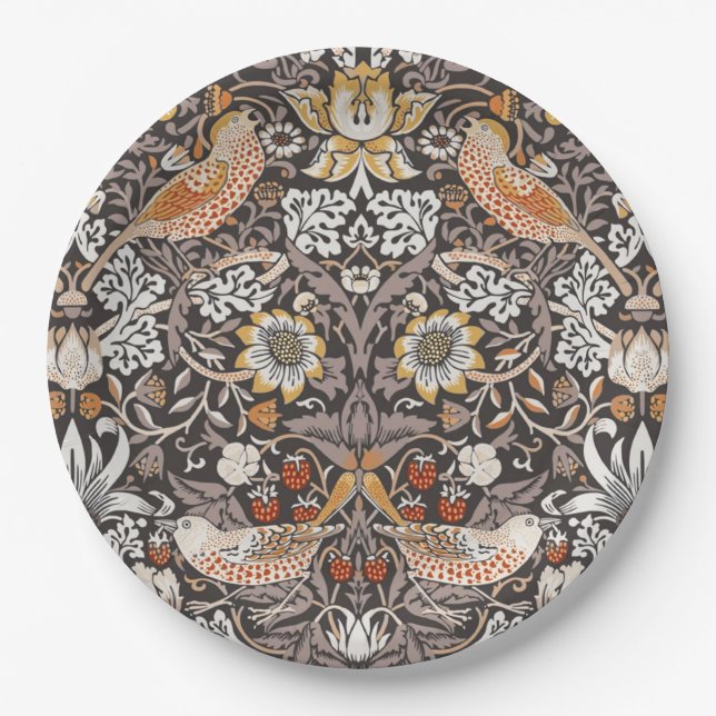 Morris Strawberry Thief Floral Pattern Earth Tones Paper Plate (Front)
