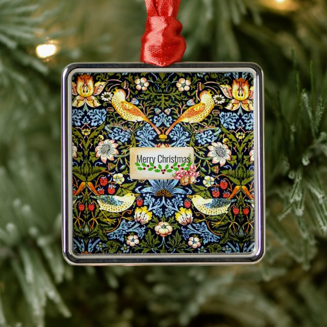Morris - Strawberry Thief, Merry Christmas, Metal Ornament (Tree)