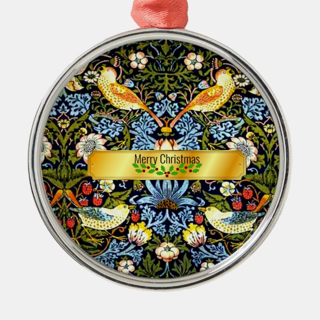Morris - Strawberry Thief, Merry Christmas, Metal Ornament (Front)