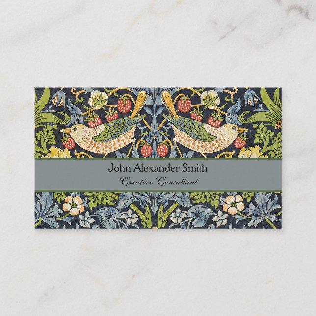 Morris Strawberry Thief Navy Blue Vintage Fine Art Business Card (Front)
