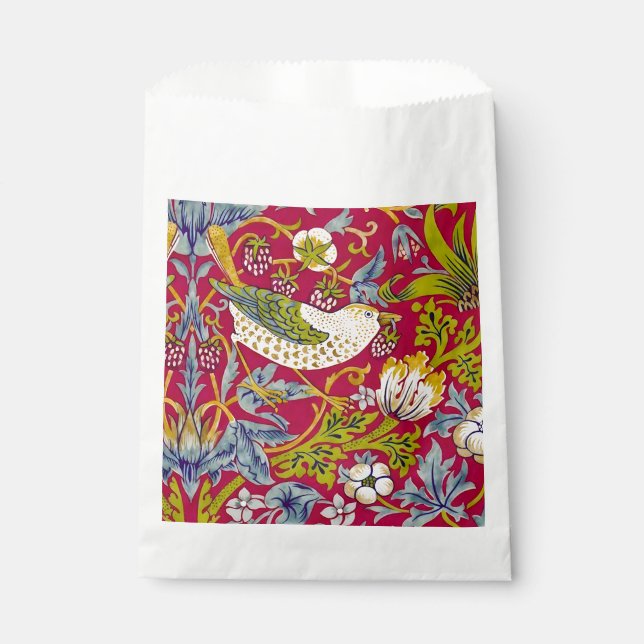 Morris Strawberry Thief Raspberry Red Lime Floral Favour Bag (Front)