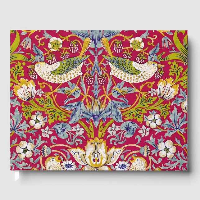 Morris Strawberry Thief Raspberry Red Lime Floral Guest Book (Front)