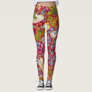 Morris Strawberry Thief Raspberry Red Lime Floral Leggings