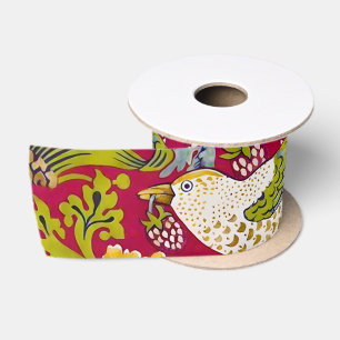 Morris Strawberry Thief Raspberry Red Lime Floral Satin Ribbon
