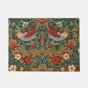 Morris Strawberry Thief Teal Green Red Floral Art Doormat