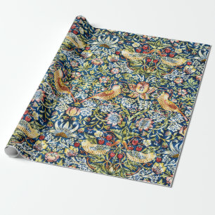 Morris Strawberry Thief Yellow Ivory Slate Blue Wrapping Paper
