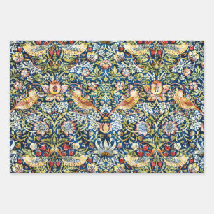Morris Strawberry Thief Yellow Ivory Slate Blue Wrapping Paper Sheet