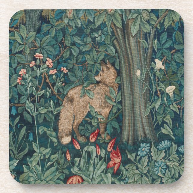 Morris Tapestry Forest Lone Fox  Beverage Coaster (Front)