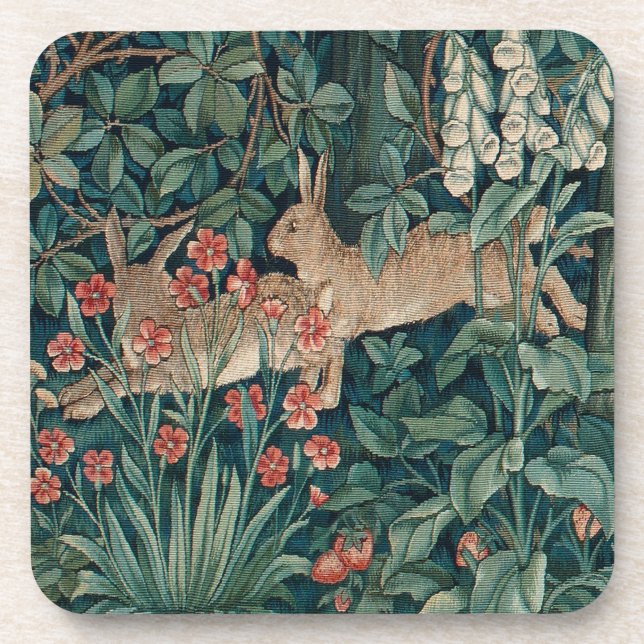 Morris Tapestry Forest Rabbits  Beverage Coaster (Front)