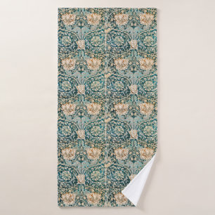 Morris Teal Blue Honeysuckle Floral Wallpaper Bath Towel Set