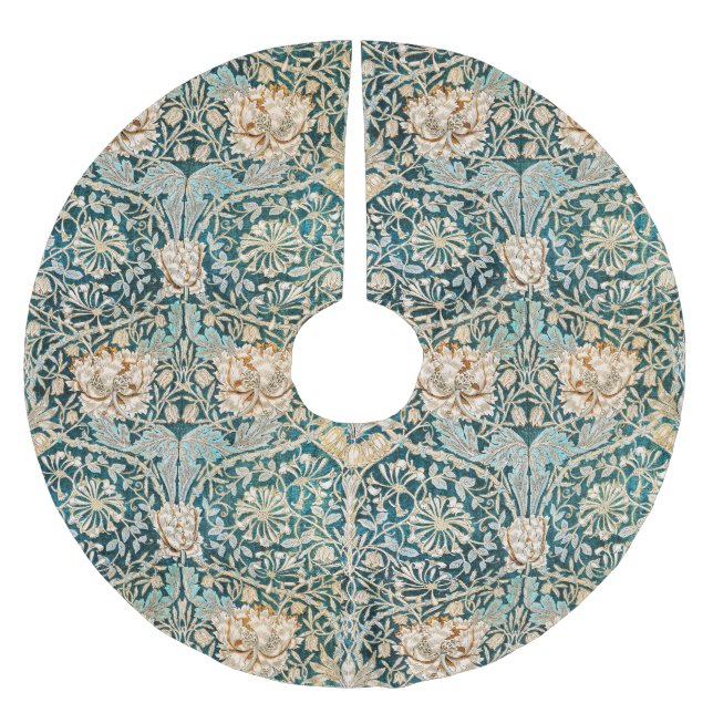 Morris Teal Blue Honeysuckle Floral Wallpaper Brushed Polyester Tree Skirt (Front)