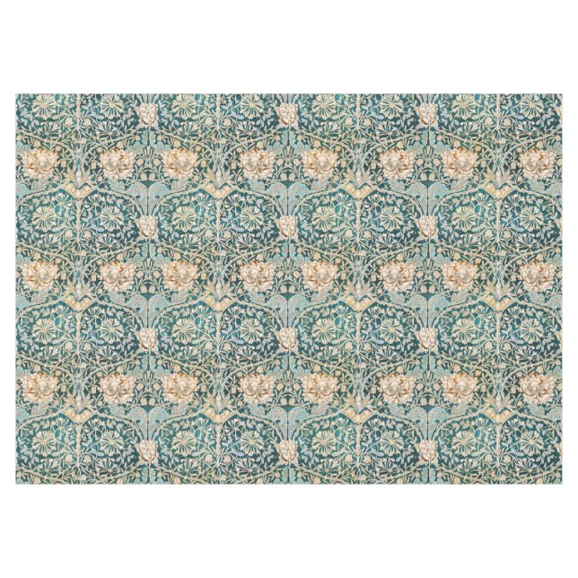 Morris Teal Blue Honeysuckle Floral Wallpaper Tablecloth (Front (Horizontal))