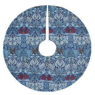 Morris Vintage 1890 Tulip & Rose Pattern Blue Brushed Polyester Tree Skirt