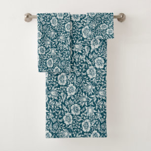 Morris Vintage Blue & White Floral Pattern Bath Towel Set
