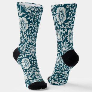 Morris Vintage Blue & White Floral Pattern Socks