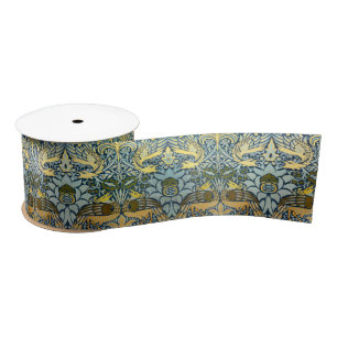 Morris - Vintage Peacock & Dragon Flower Pattern Satin Ribbon