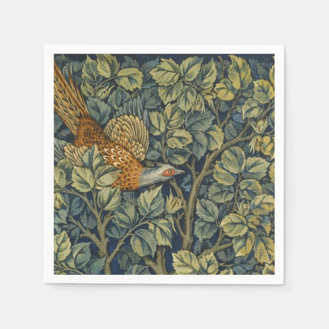 Morris Vintage Pheasant squirrel & Flower Pattern Napkin (Front)