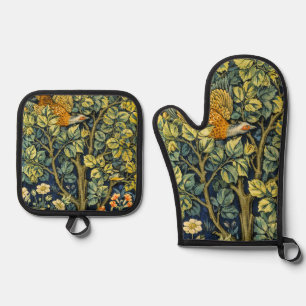 Morris Vintage Pheasant squirrel & Flower Pattern Oven Mitt & Pot Holder Set