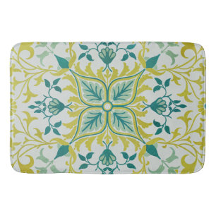 Morris Yellow Turquoise Vine & Flower Pattern Bath Mat