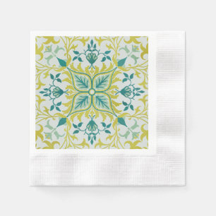 Morris Yellow Turquoise Vine & Flower Pattern Napkin