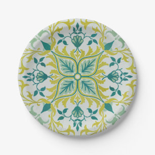 Morris Yellow Turquoise Vine & Flower Pattern Paper Plate