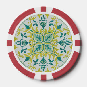 Morris Yellow Turquoise Vine & Flower Pattern Poker Chips