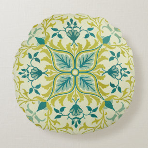 Morris Yellow Turquoise Vine & Flower Pattern Round Pillow