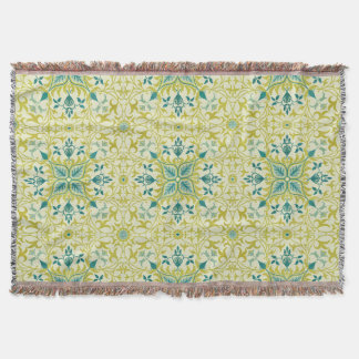 Morris Yellow Turquoise Vine & Flower Pattern Throw Blanket