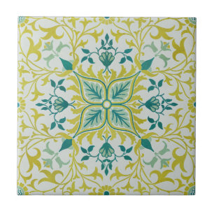 Morris Yellow Turquoise Vine & Flower Pattern Tile