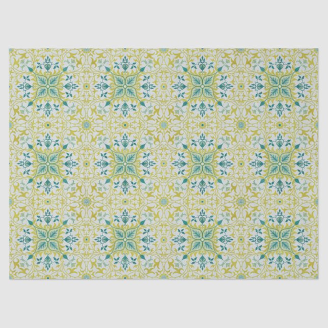 Morris Yellow Turquoise Vine & Flower Pattern Tissue Paper (Front)