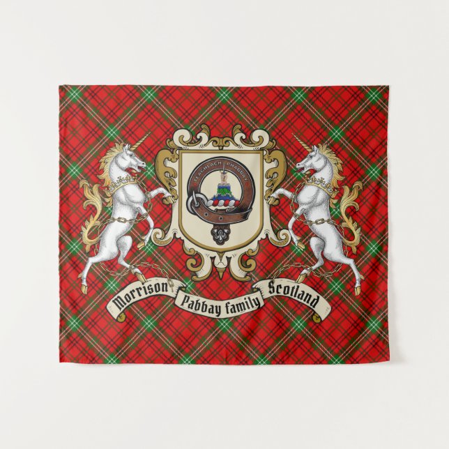Morrison Clan Badge & Unicorns w/Tartan  Tapestry (Front (Horizontal))